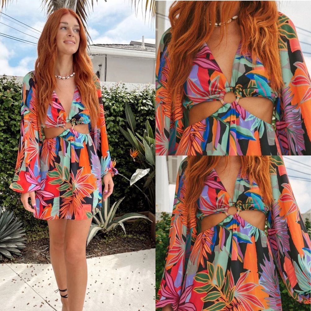 SHOW ME YOUR MUMU Go Out Cut Out Mini Dress Tropical Paradise Size Medium - Picture 1 of 16